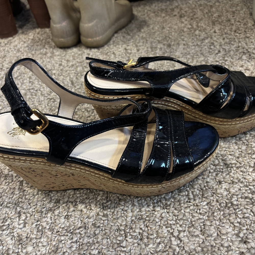 Prada Black Patent Leather Wedges